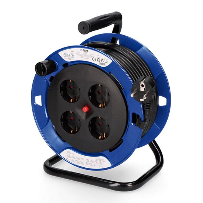 Edm 4 tomas schuko t/tl Enrollacables profesional 15 m 3 x 1,5 mm con protector térmico Azul/Negro