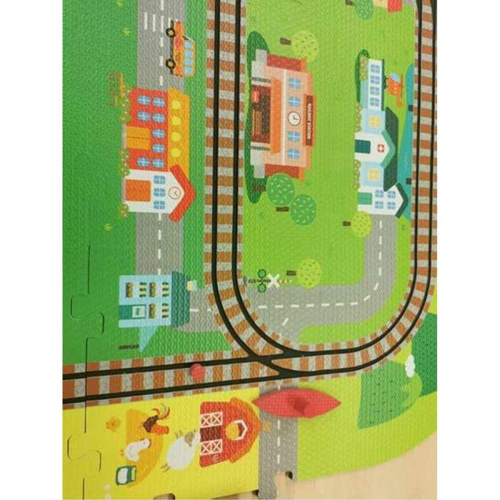 Cefa Alfombra de foam Tren City Adventures con circuito, tren a batería, accesorios y 59 piezas para +3 años 2