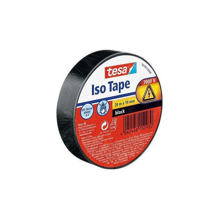 Tesa Cinta Aislante de Electricidad Negra 19 mm x 20 m, hasta 6000V