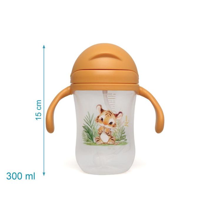KioKids Taza Aprendizaje Tigre Pajita Asas Mostaza 300 mL +6M 3