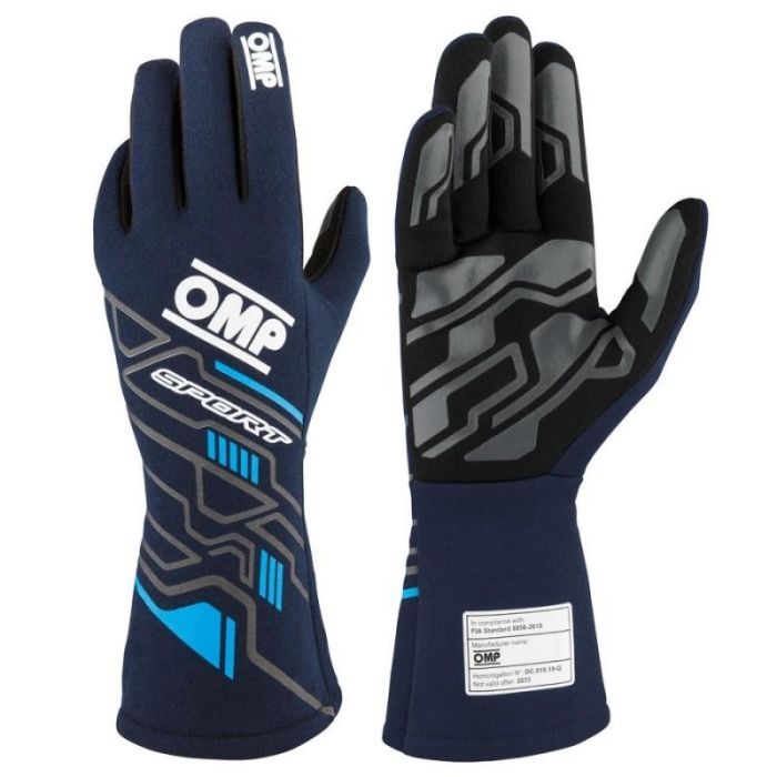 Omp OMPIB0-0777-B01-244-S Guantes Sport My2025 FIA 8856-2018 Ignífugos Carreras Palma Silicona Azul Marino/Cian Talla S