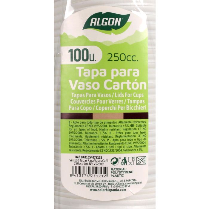 Set de 100 tapas para vasos de café 250 cc Algon (20 Cajas) 4 Set de 100 tapas para vasos de café 250 cc Algon (20 Cajas) 4