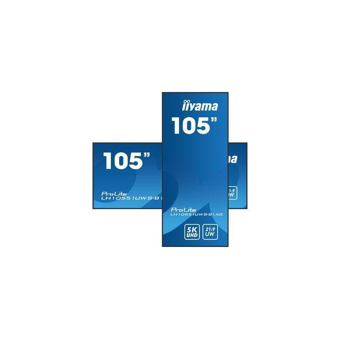 Monitor Profesional Iiyama 105" (LH10551UWS-B1AG) / Tiempo Operacion 24/7 / Uso Horizontal y Vertical / Ips / 5120X2160 5K Uw / 8Ms / 500Cd / 21:9 / Rs-232C / Rj45 / Hdmi X 1 / Dp X 1 / Usb-C X 2/ Usb X6 / Slot Ops / Vesa 1500X600 1 Monitor Profesional Iiyama 105" (LH10551UWS-B1AG) / Tiempo Operacion 24/7 / Uso Horizontal y Vertical / Ips / 5120X2160 5K Uw / 8Ms / 500Cd / 21:9 / Rs-232C / Rj45 / Hdmi X 1 / Dp X 1 / Usb-C X 2/ Usb X6 / Slot Ops / Vesa 1500X600 1