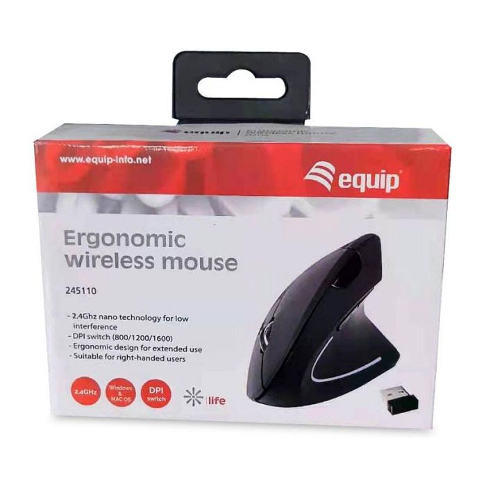 Equip Ratón Ergonómico Vertical Inalámbrico 245110 Óptico 2.4G Negro Equip Ratón Ergonómico Vertical Inalámbrico 245110 Óptico 2.4G Negro
