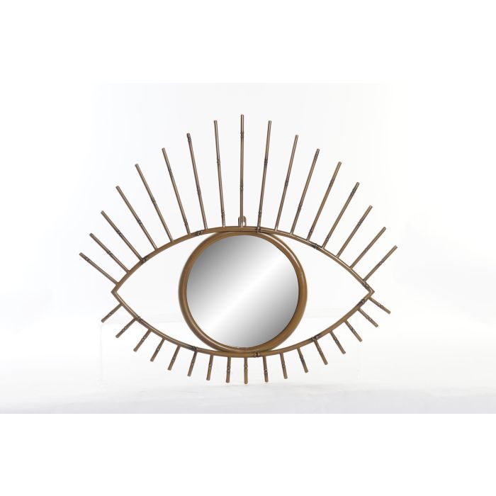 DKD Home Decor Espejo de Pared Balinés de Metal Natural con detalle Ojo 63 x 53 x 4 cm para Decoración del Hogar