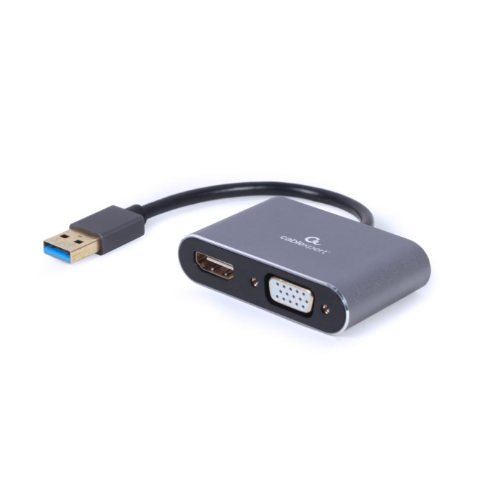 GEMBIRD A-USB3-HDMIVGA-01 Adaptador Gráfico USB a HDMI/VGA Macho Gris, Soporta 3840 x 2160 Pixeles