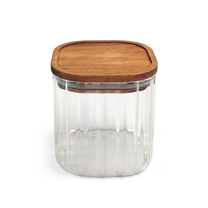 Inde Tarro Boro.Ottico T/Acacia Cuad.600 La Mediterran - Tarro de vidrio cuadrado, 600 ml, 10.2 x 10.2 x 10.7 cm (12 Unidades)