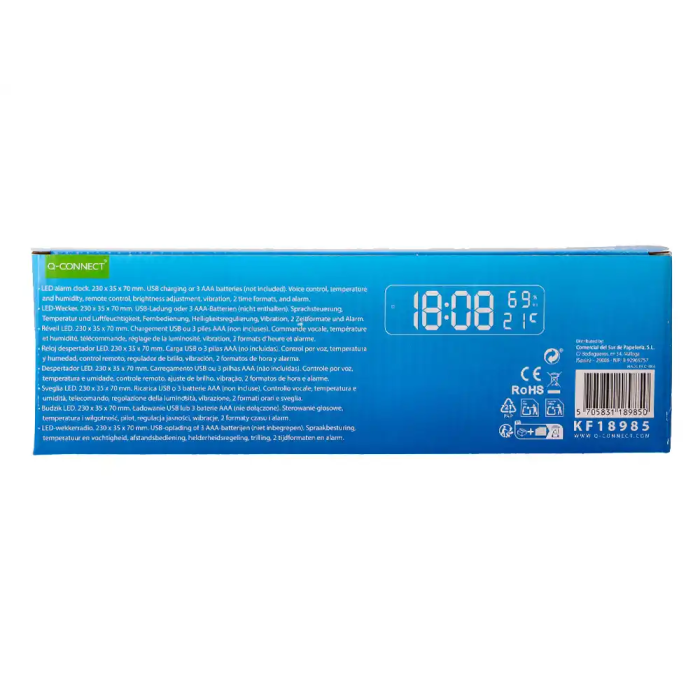 Q-connect Reloj Digital de Pared y Sobremesa con Temperatura, 2 Alarmas, LED y Medidas 230x35x70 mm 7