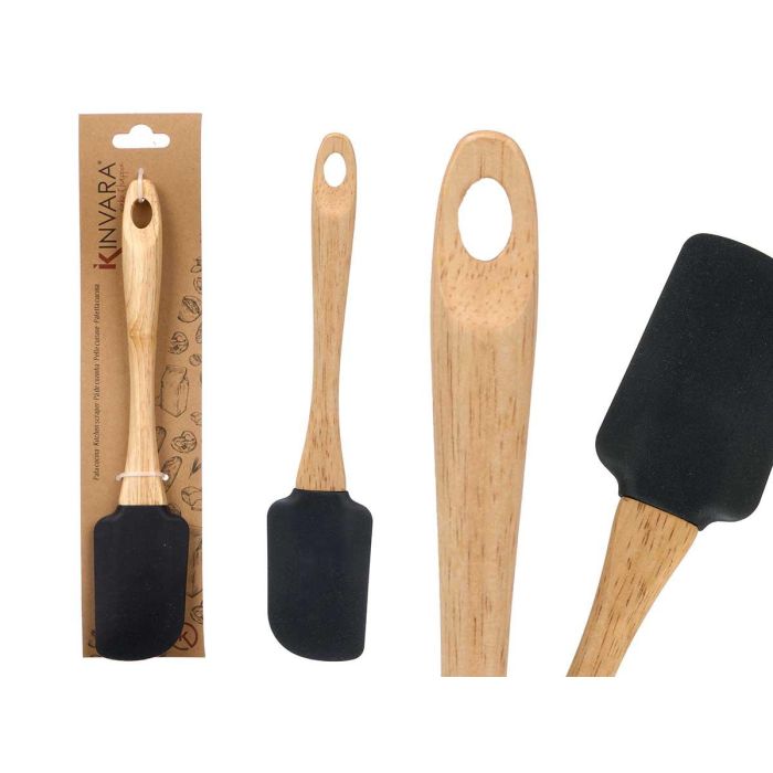 Kinvara Pala de Silicona Negra con Mango de Madera 25 cm - Utensilio de Cocina 5,2x1,5x25,5 cm (24 Unidades)