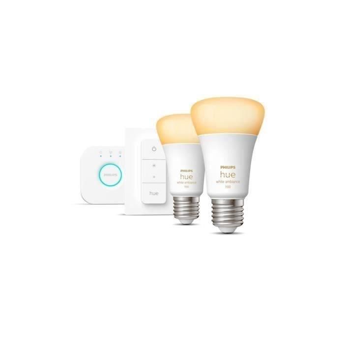 LED de arranque del kit LED conectado Philips Hue White - 10.5W - Lote 2 E27 - Control remoto de Hue