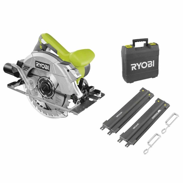 Ryobi RYO4892210154262 Sierra Circular 1600W - Disco 190x16mm - Profundidad 66mm 90° - Láser, con 1 Hoja 24 Dientes + Riel Guía