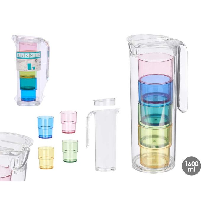 Set Jarra 1,6L 4 Vasos Colores Leknes 14X28CM (8 Unidades) Set Jarra 1,6L 4 Vasos Colores Leknes 14X28CM (8 Unidades)