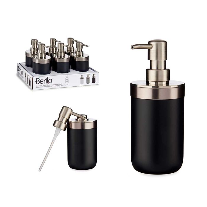 Berilo Dosificador Plateado Negro 350 ml, 9x17x8 cm (Set de 12)