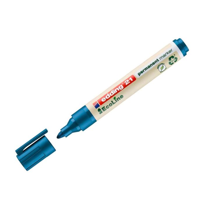 Rotulador Edding 21 Marcador Permanente Ecoline 90% Reciclado Color Azul Punta Redonda 1,5-3 mm Recargable 10 unidades 1