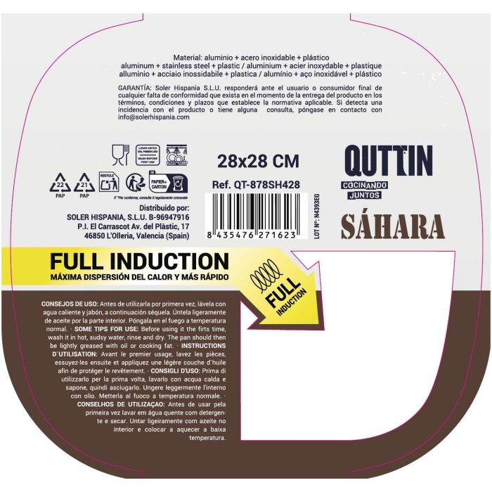 Quttin Asadora Cuadrada 28x28 cm de Aluminio Forjado con Mango Soft-Touch 3.0 mm de Espesor (6 Unidades) 6