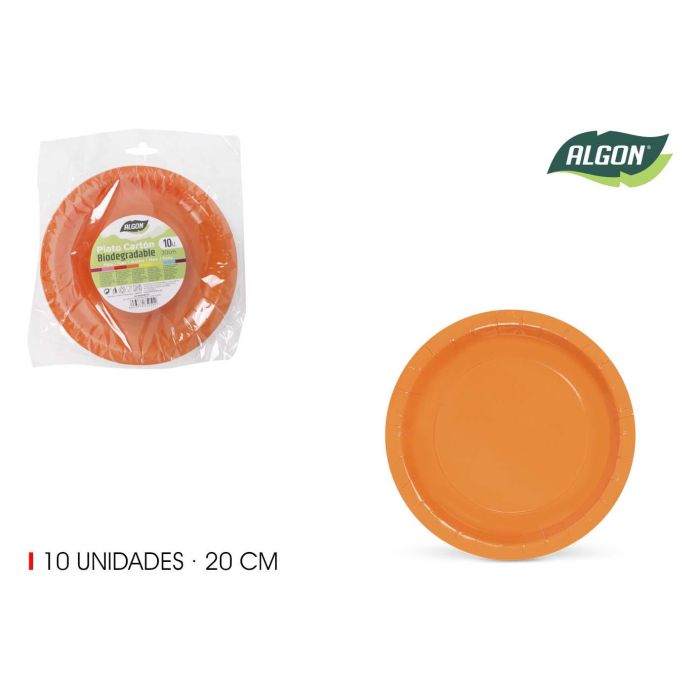 Set de 10 platos de cartón naranja Algon 20 cm (36 Cajas) Set de 10 platos de cartón naranja Algon 20 cm (36 Cajas)