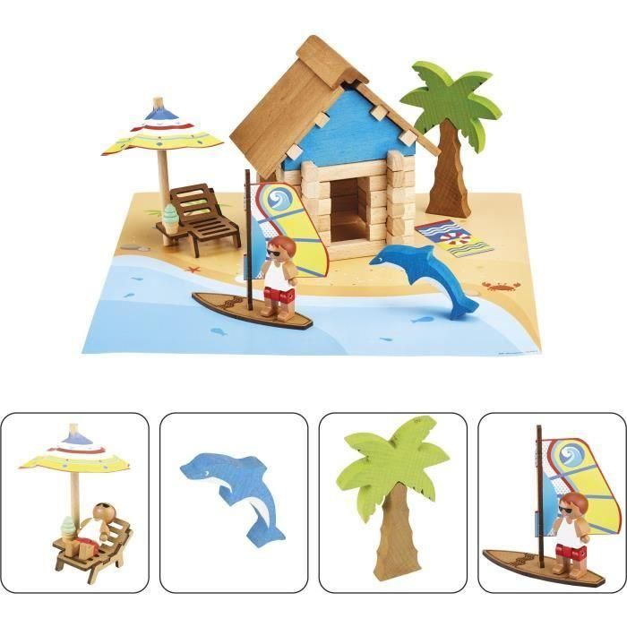 The Beach Hut 55 Piezas - JEUJURA - Juego de Construcción en Madera Natural, Colchoneta y Accesorios Incluidos, 22x18,5x8,5 cm 2 The Beach Hut 55 Piezas - JEUJURA - Juego de Construcción en Madera Natural, Colchoneta y Accesorios Incluidos, 22x18,5x8,5 cm 2