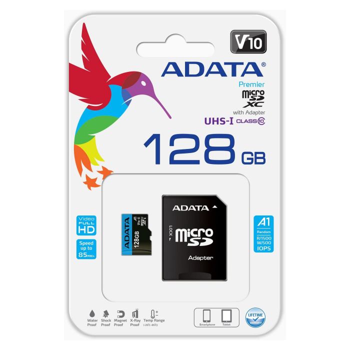 Adata Tarjeta Memoria Micro SD 128GB Clase 10 UHS-I con Adaptador SD 3
