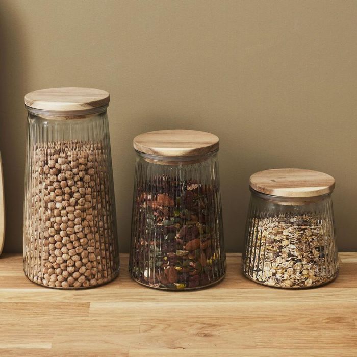 Home Deco Factory Bote Cocooning Vidrio Tapa Acacia 1,3 L Almacenamiento Alimentos 3