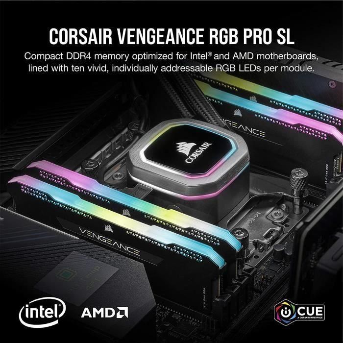 Memoria para PC CORSAIR DDR4 - VENGEANCE RGB PRO SL 32GB (2x16GB) - 3200Mhz - CAS16 - Negro (CMH32GX4M2E3200C16) 1