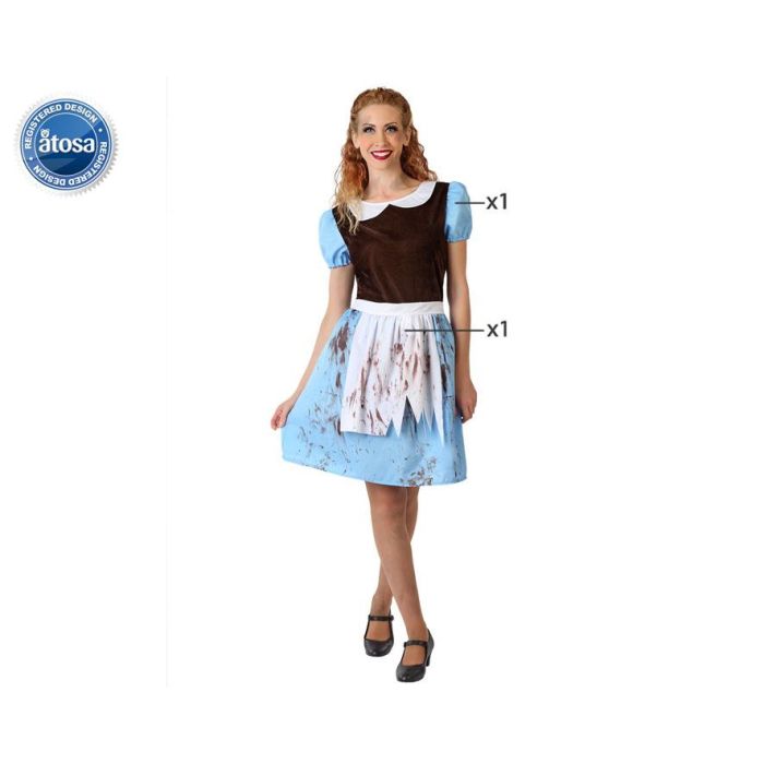Disfraz de Cenicienta Adulto Mujer Talla M-L - Vestido Princesa Cuento de Hadas Azul Celeste y Negro con Delantal Blanco para Carnaval
