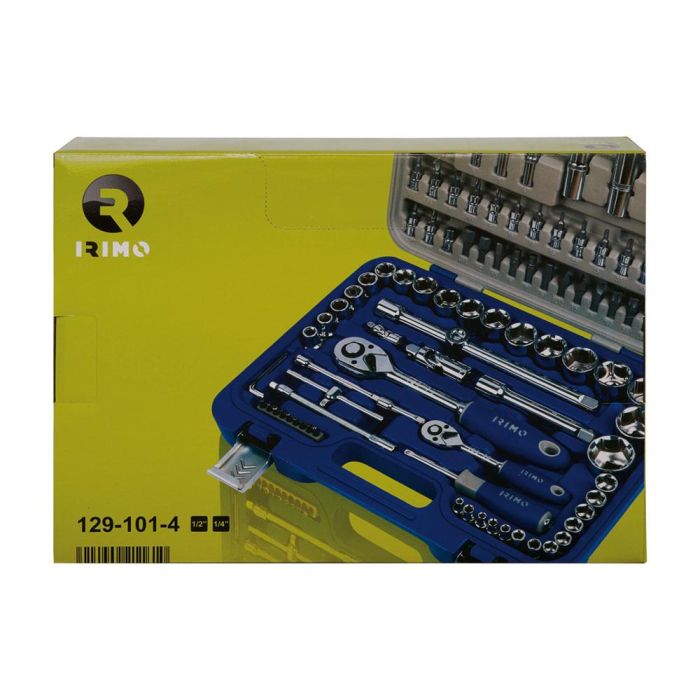 Irimo Juego de Vasos Hexagonales ½ y ¼ Pulg, 101 Piezas 129-101-4, Vasos Métricos Acero Cromo Vanadio 1