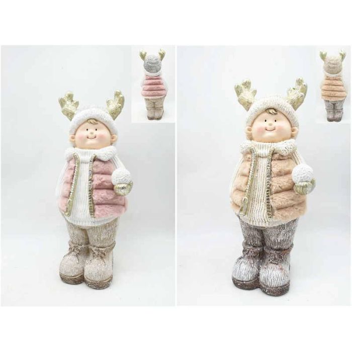 DKD Home Decor Figura Decorativa de Navidad Fantasía Rosa Blanco Dorado Magnesia 18x49.5x20.5cm (2 Unidades) para Niños
