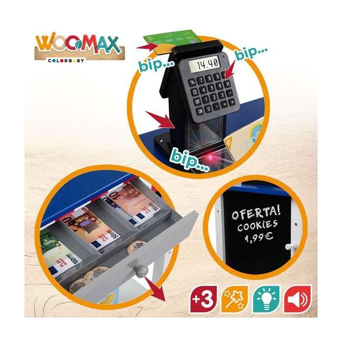 Woomax Supermercado de Madera con 25 Accesorios y Caja Registradora Eléctrica 48x30xh70 cm 9