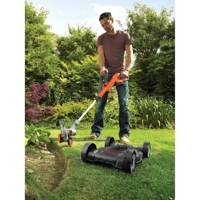 Black & Decker Herramienta Inalámbrica 3 en 1 Cortacésped 28cm 18V Batería 2Ah con 2 Velocidades E-Drive y Alimentación Reflex 2