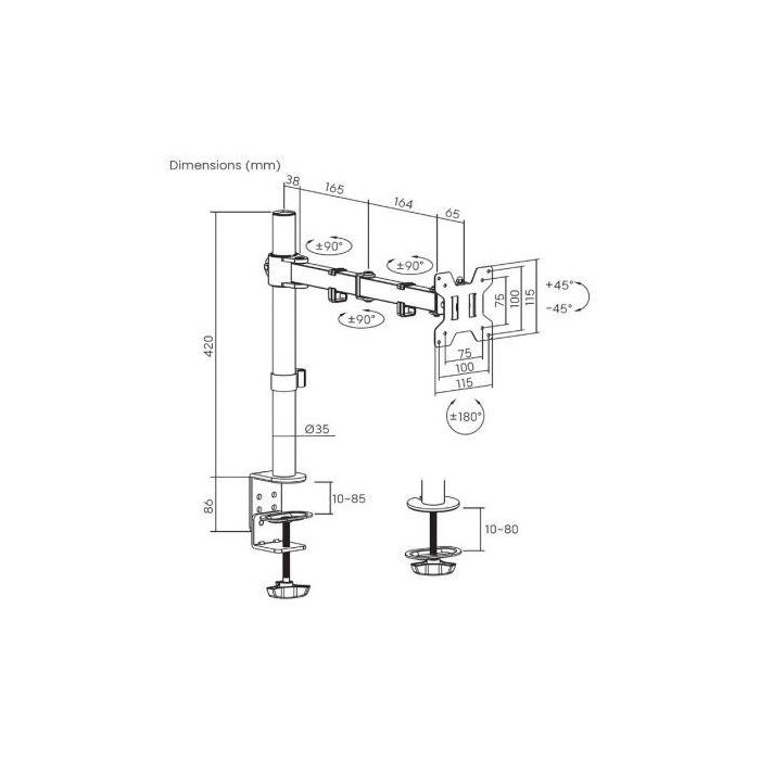 AISENS - SOPORTE DE MESA ECO GIRATORIO E INCLINABLE PARA MONITOR/TV 10KG (3 PIVOTES, 1 BRAZO) DE 17-32, NEGRO 3
