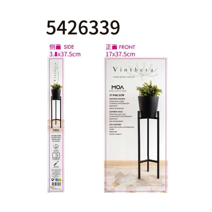 Vinthera Soporte Maceta Moa Acero Negro 21x68.5 cm 5