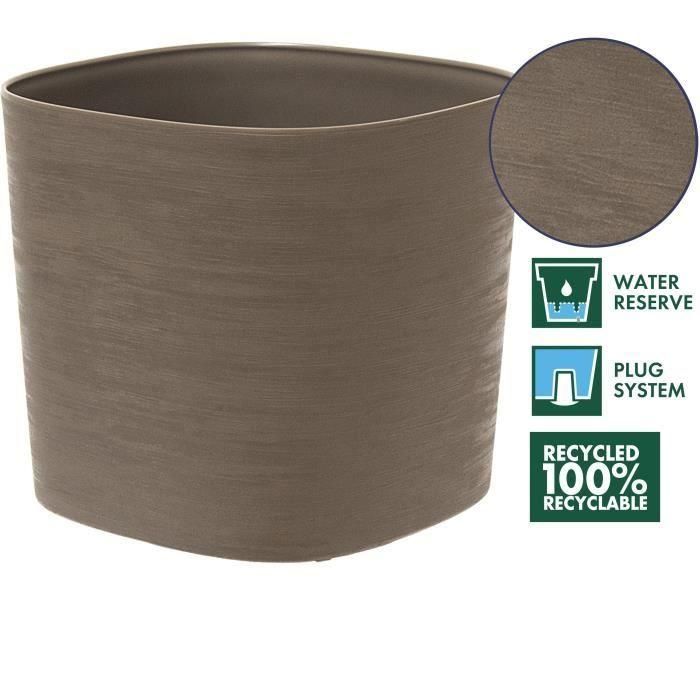 Maceta con reserva de agua - GARDEN ID Respect - Taupe 40 x 40 cm - 100% residuos domésticos - 100% reciclable - Superficie estructurada. 1 Maceta con reserva de agua - GARDEN ID Respect - Taupe 40 x 40 cm - 100% residuos domésticos - 100% reciclable - Superficie estructurada. 1