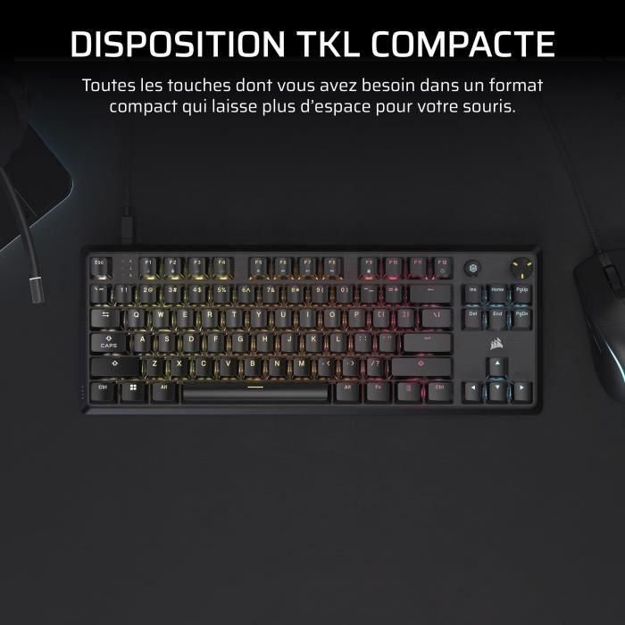 Corsair COR1728606994068 Teclado Gaming K70 Core TKL RGB, Switches MLX Red v2, Cableado 2