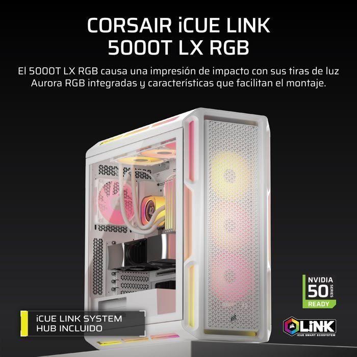 Corsair iCUE 5000T LX RGB Caja Semitorre ATX Gaming Cristal Templado Blanco con 3 Ventiladores RGB Preinstalados 1
