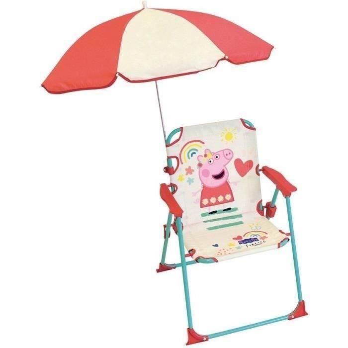 FUN HOUSE Peppa Pig Silla de camping plegable con sombrilla - H.38.5 x W.38.5 x D.37.5 cm + sombrilla ø 65 cm - Para niños