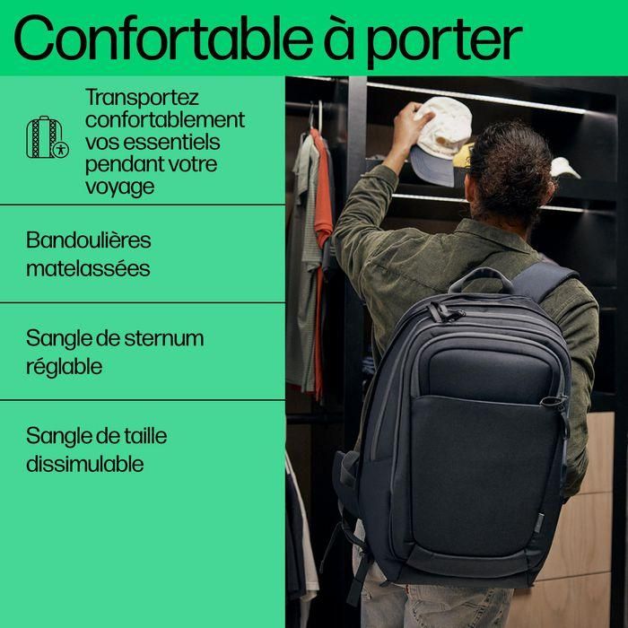 HP Mochila para portátil de 17 pulgadas Travel Plus 30L, Compañero de Viaje, Múltiples Compartimentos para Organización 14