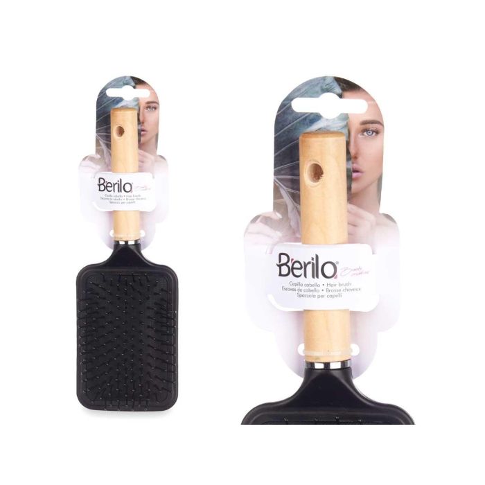 Berilo Cepillo Cabello Mango Madera Cuadrado Plástico/Silicona 24.5x4x8.4 cm (24 Unidades) 2