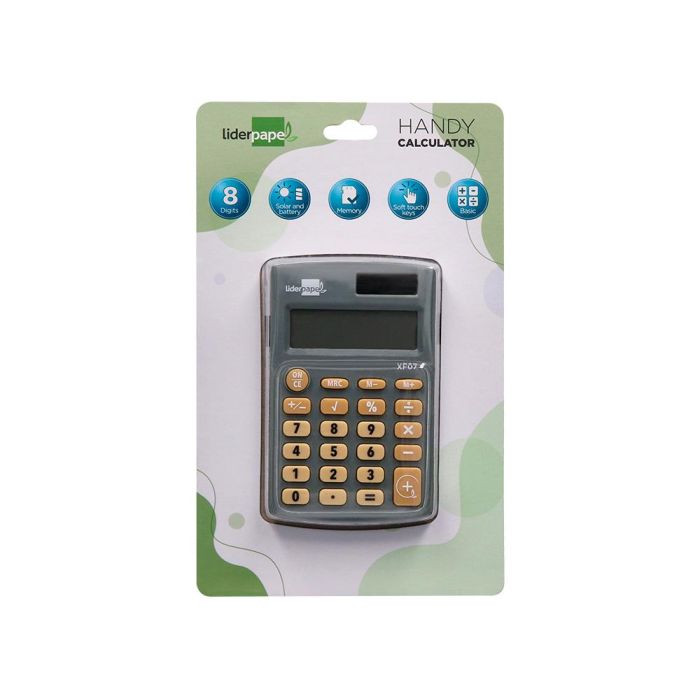 Calculadora Liderpapel Bolsillo Xf07 8 Digitos Solar Y Pilas Color Gris 98x62x8 mm 1