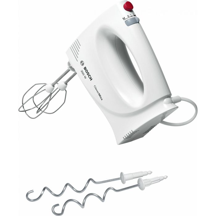 Bosch MFQ3030 Batidora de mano CleverMixx 350 W con 4 velocidades, función Turbo, varillas y ganchos, Blanco