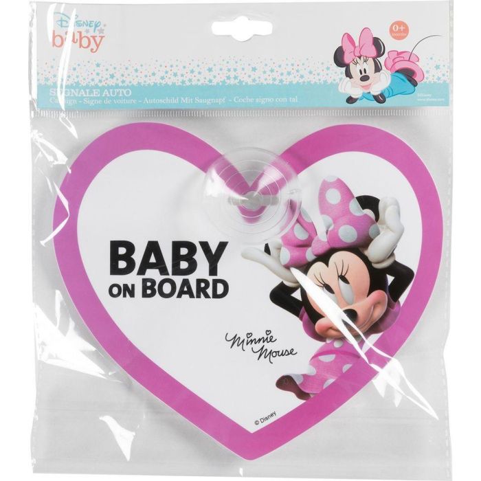 Disney Bebé A Bordo Minnie CZ10422 Señal Rosa/Blanco para Coche Forma Corazón 20cm 1