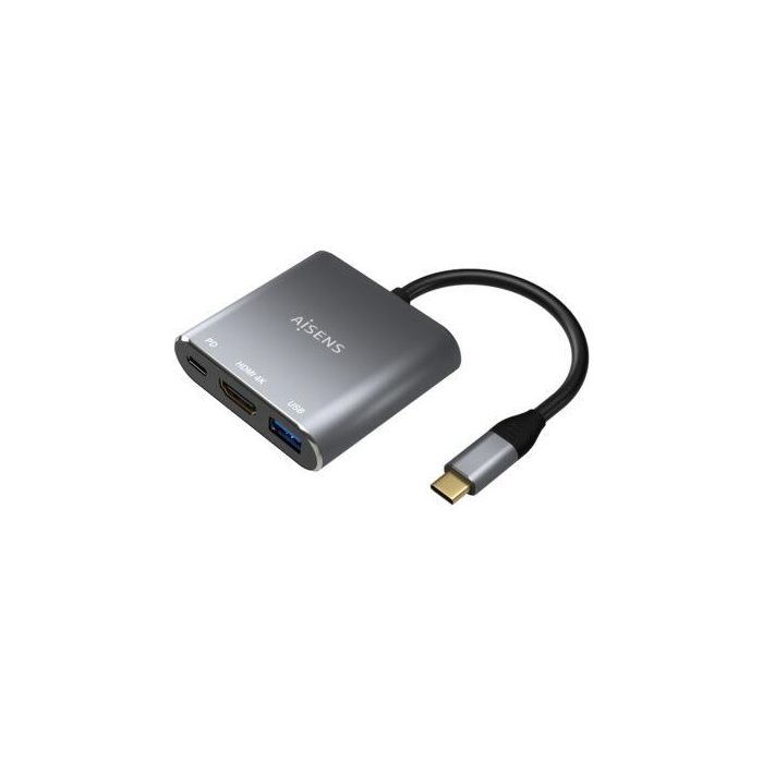 AISENS - Conversor USB-C A HDMI/USB-C/TIPO A USB 3.0, 3 EN 1, GRIS, 15 CM