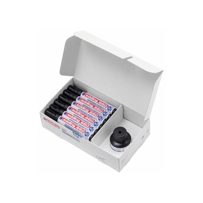 Marcador Pizarra Edding 660 Conico Negro Caja Promocional De 20 (Regalo Bote Tinta Para Rotulador De Pizarra Btk25 25Ml. Negro)