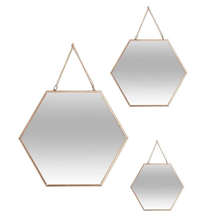 Atmosphera Set 3 Espejos Hexagonales Oro - Metal/Vidrio - 19,8x17,5cm/25x22,5cm/29,5x26cm Atmosphera Set 3 Espejos Hexagonales Oro - Metal/Vidrio - 19,8x17,5cm/25x22,5cm/29,5x26cm