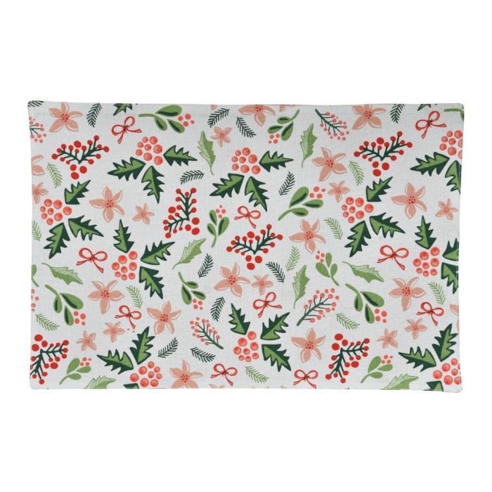 DKD Home Decor Individual de Mesa Navidad Tradicional en Poliéster Verde Rojo con Estampado Muerdago 45x30 cm Pack 12 Unidades