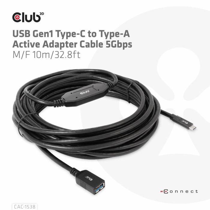 Club3D Cable USB 3.2 Tipo C a USB Tipo A 5Gbps Macho/Hembra 10m 5 Club3D Cable USB 3.2 Tipo C a USB Tipo A 5Gbps Macho/Hembra 10m 5