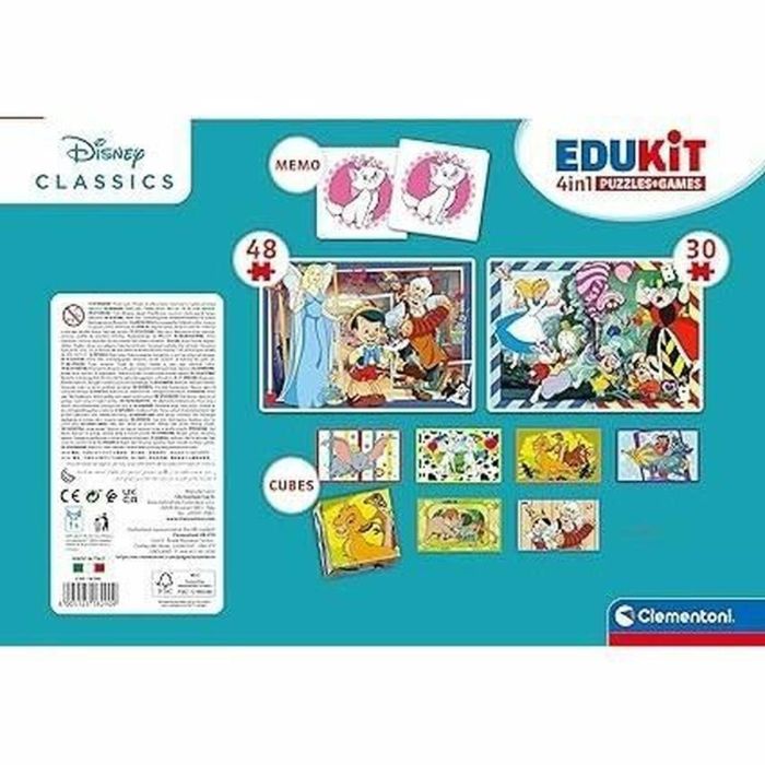 Clementoni CLE8005125182909 Edukit Disney: Caja de aprendizaje 4 en 1 con 2 rompecabezas, bloc de notas y 6 cubos, para niños de 4+ años 1