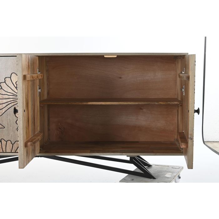 DKD Home Decor Buffet Tropical de Madera de Mango y Metal Gris Natural con 4 Puertas y 2 Estanterías, Detalles de Flores 177x45x74 cm 3