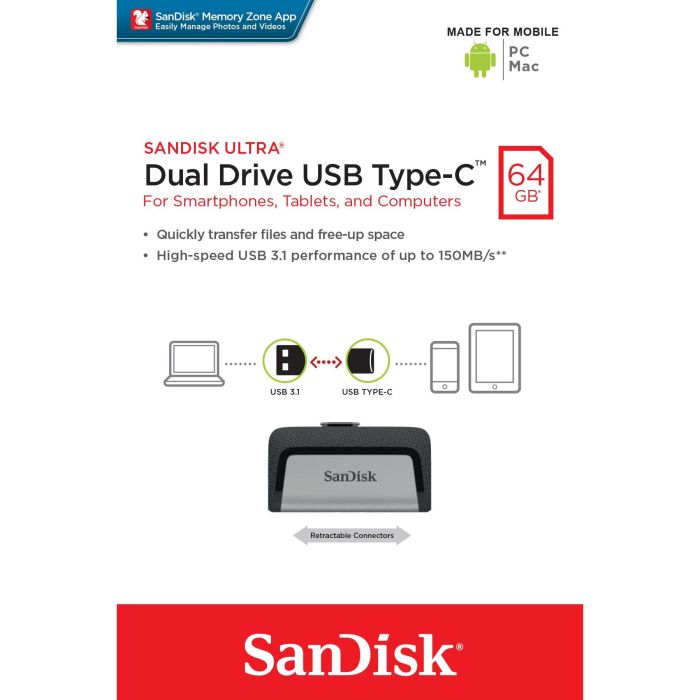 SanDisk SDDDC2-064G-G46 Ultra Pendrive Dual USB Tipo-C y Tipo-A 64GB USB 3.1 Alta Velocidad 150MB/s para Smartphones, Tablets y PC 9