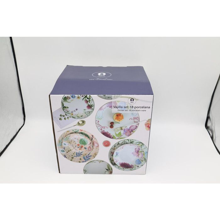 Vajilla Tropical DKD Home Decor Verde Rosa 27 x 3 x 27 cm Set de 18 4