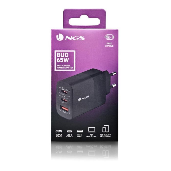NGS BUD65W Cargador de Pared GaN 65W - 2xUSB-C PD PPS y 1xUSB-A QC 3.0 para Carga Rápida de Smartphones, Tablets y Portátiles 4 NGS BUD65W Cargador de Pared GaN 65W - 2xUSB-C PD PPS y 1xUSB-A QC 3.0 para Carga Rápida de Smartphones, Tablets y Portátiles 4